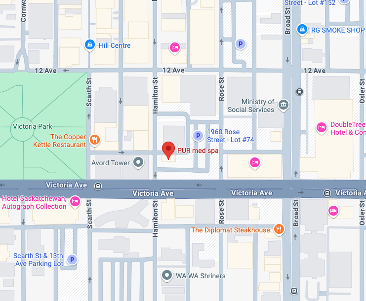 Map to PUR med spa in Regina, SK